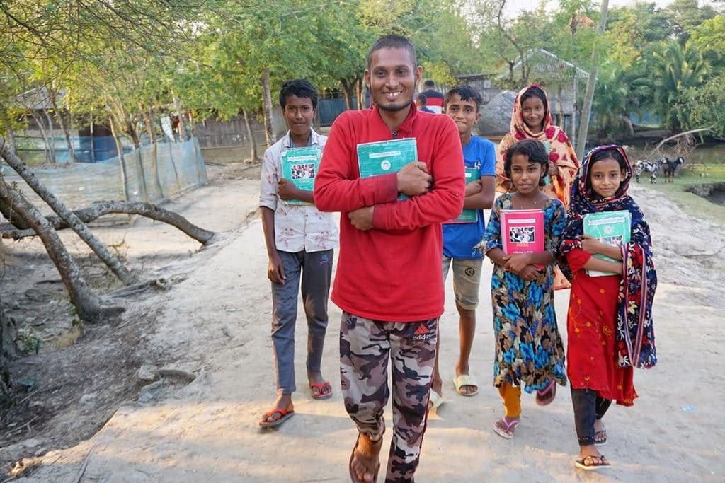 Children walking with books